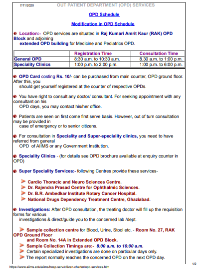 OUT PATIENT DEPARTMENT (OPD) SERVICES