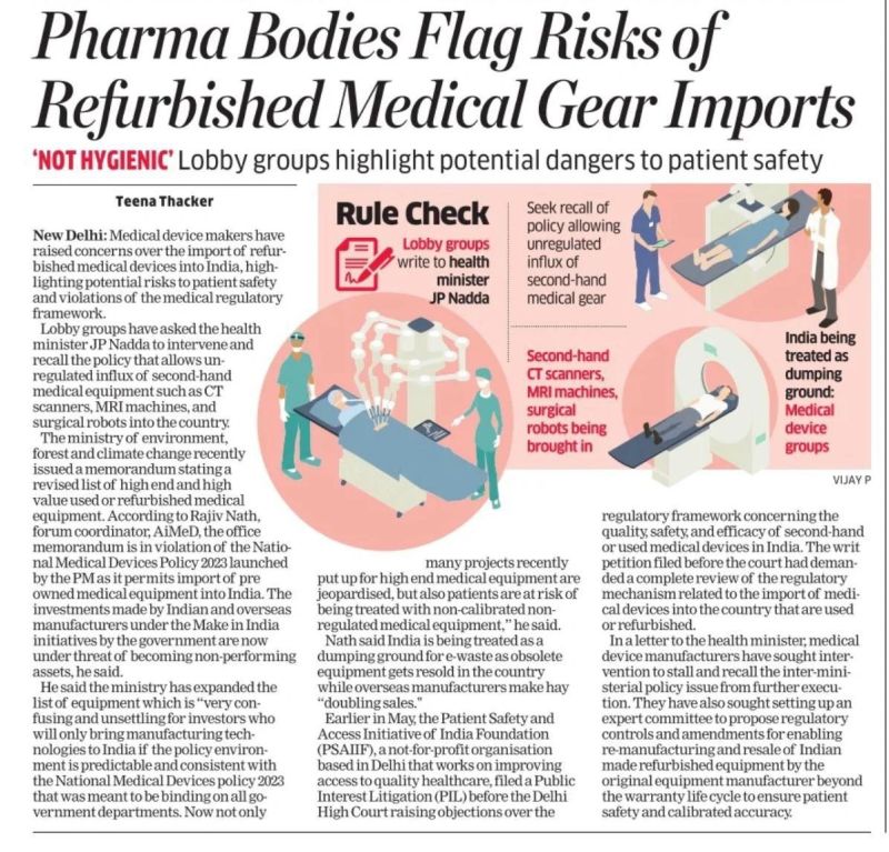 Pharma Bodies Flag Risks of Refurbished Medical Gear Imports