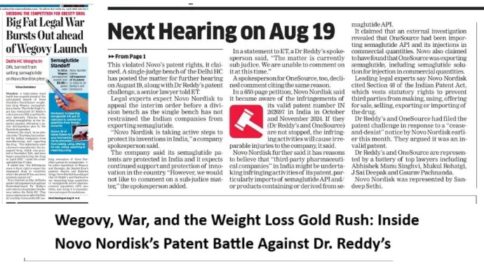 Wegovy War Erupts: Novo Nordisk vs Dr Reddy in High Stakes Patent Fight