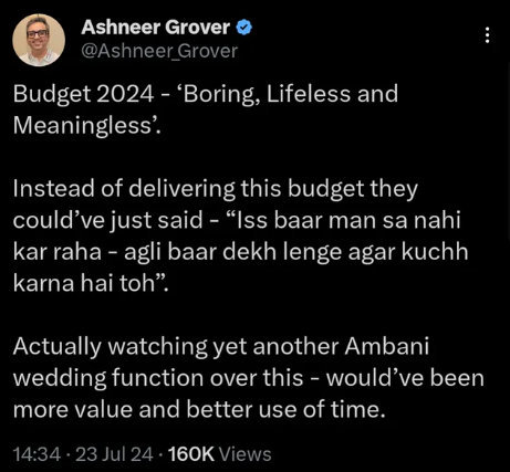 Budget 2024 Fizzles: BharatPe co founder Ashneer Grover Calls it Snoozefest Lacking Vision